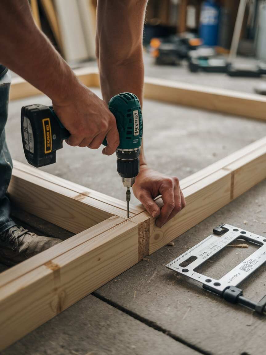 a person using a drill to Assemble the Frame