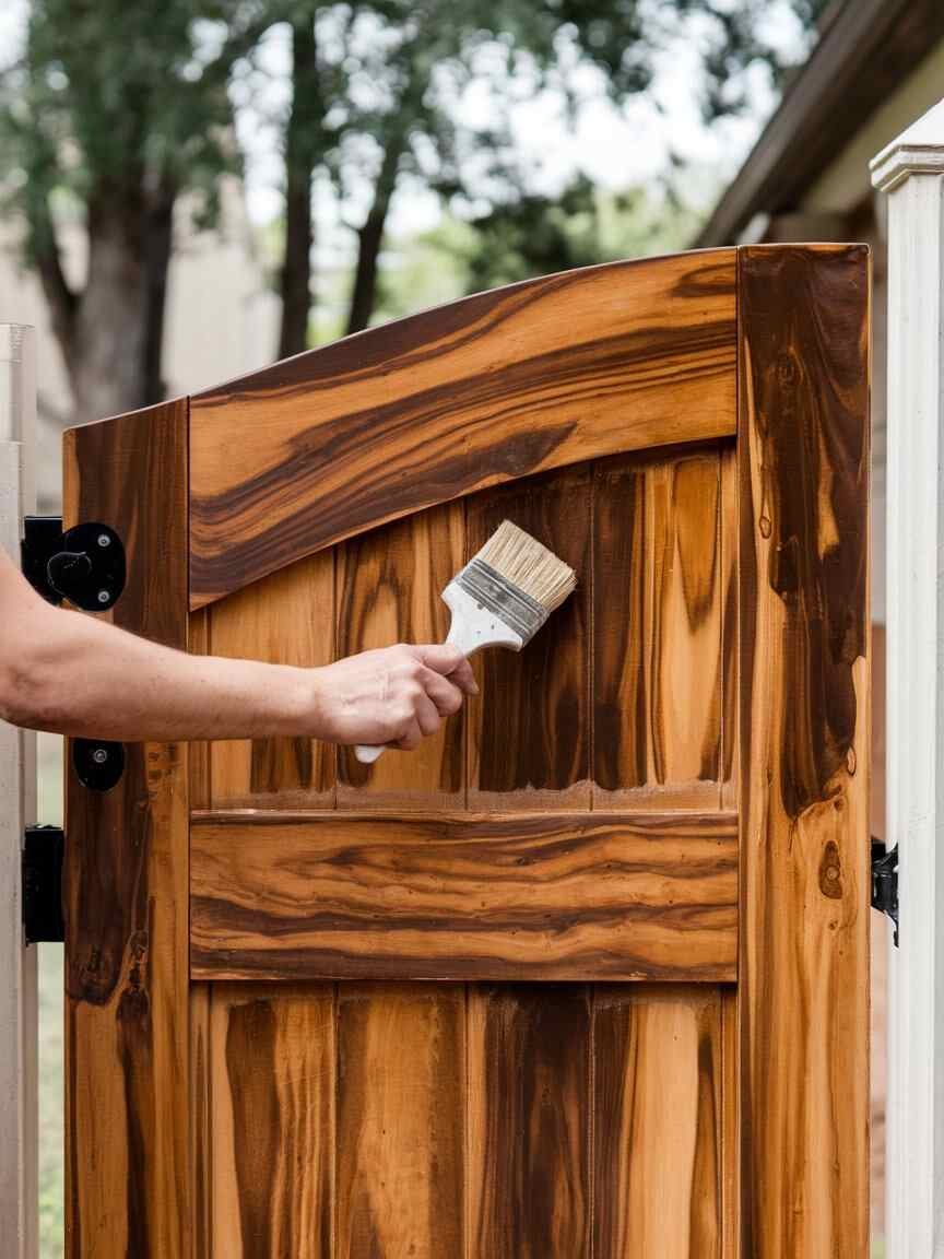 a wooden gate being sanded by hand